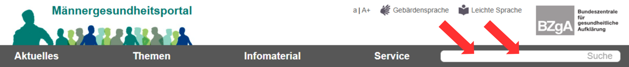 Screenshot Männergesundheitsportal Suchleiste oben rechts